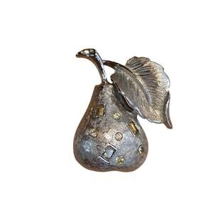 Vintage Judy Lee Silver Tone Pear Fruit Brooch